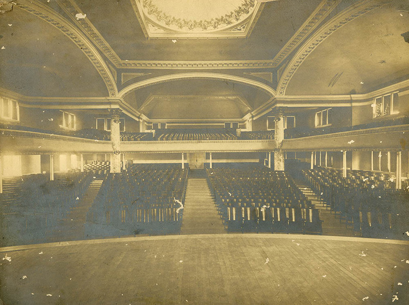 Interior view from the stage of F. L. Carroll Chapel (1910)